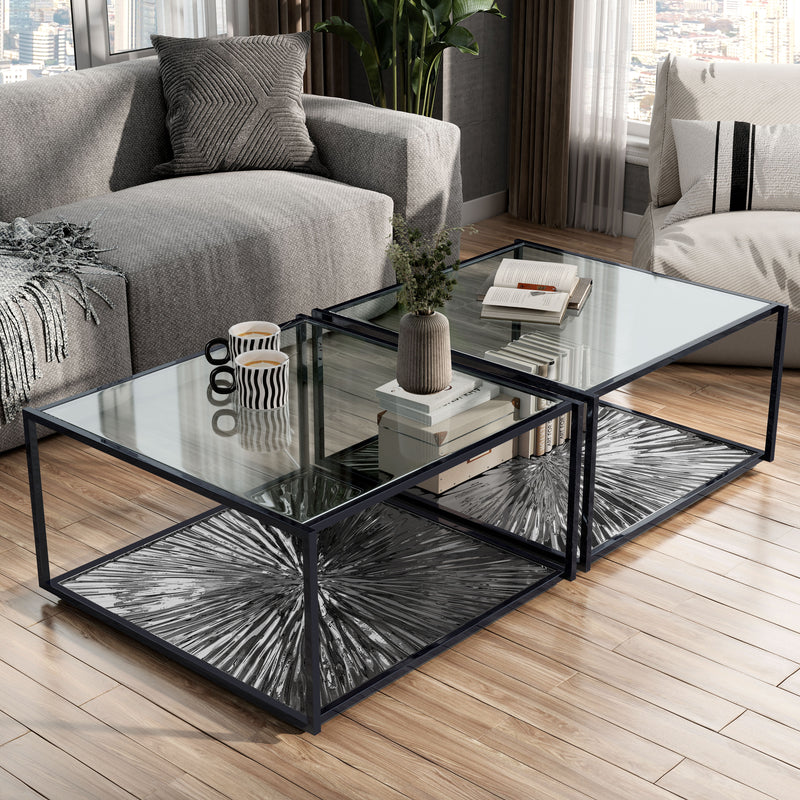 Aureum Modern Glass Top Coffee Table with Sunburst Base