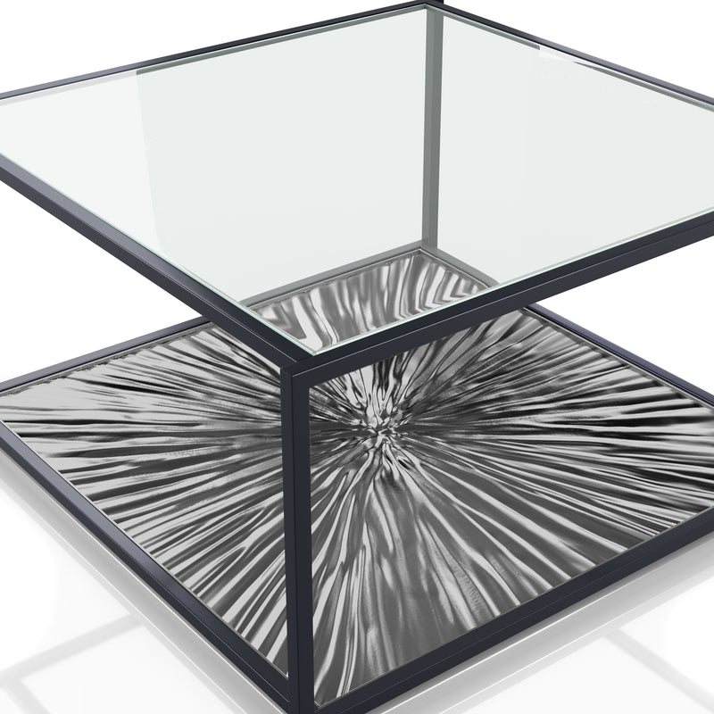 Aureum Modern Glass Top Coffee Table with Sunburst Base