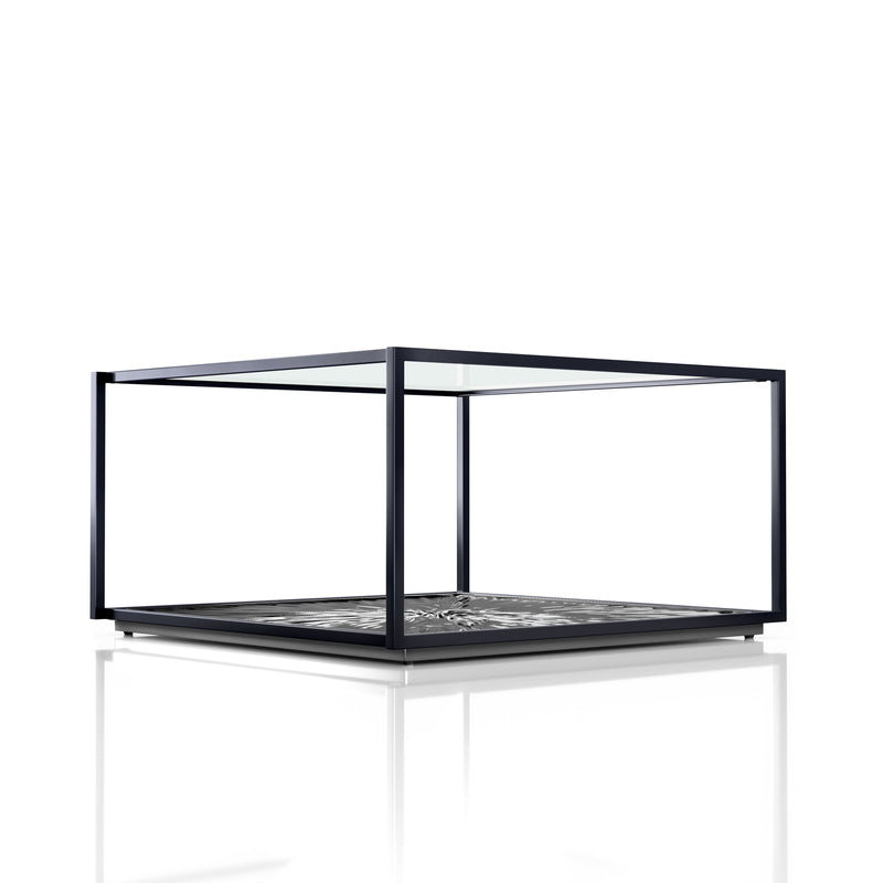 Aureum Modern Glass Top Coffee Table with Sunburst Base