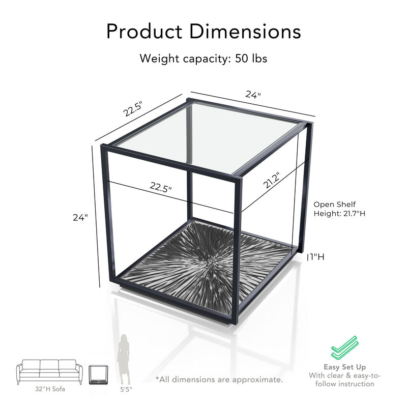 Aureum Modern Glass Top EndTable with Sunburst Base