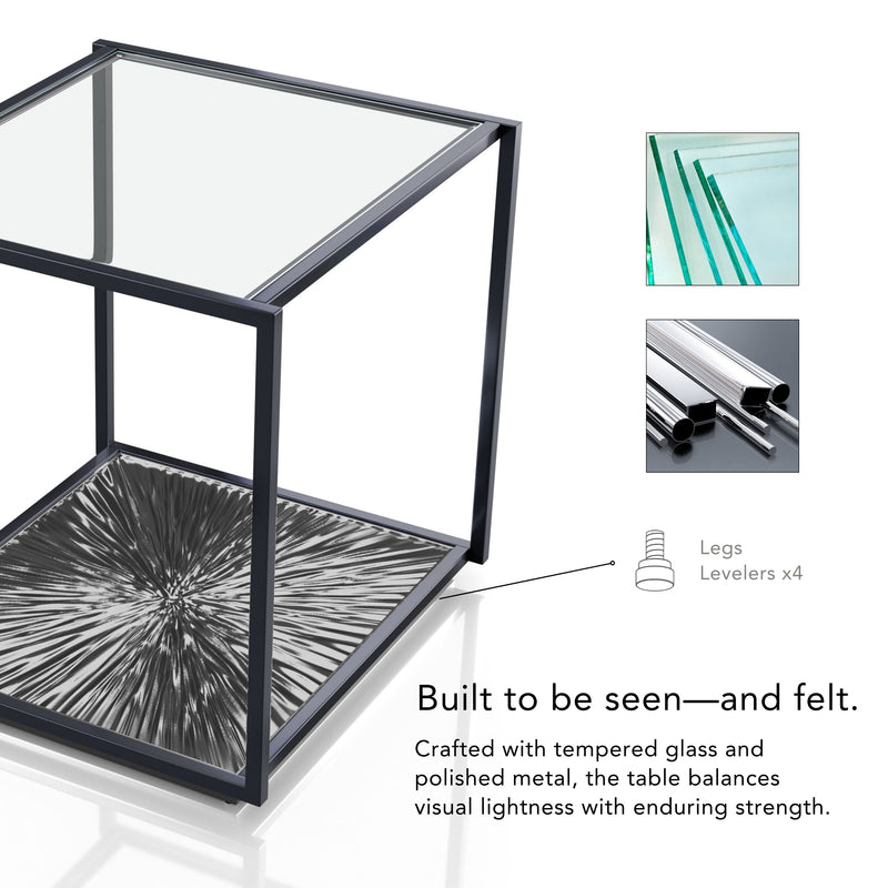 Aureum Modern Glass Top EndTable with Sunburst Base
