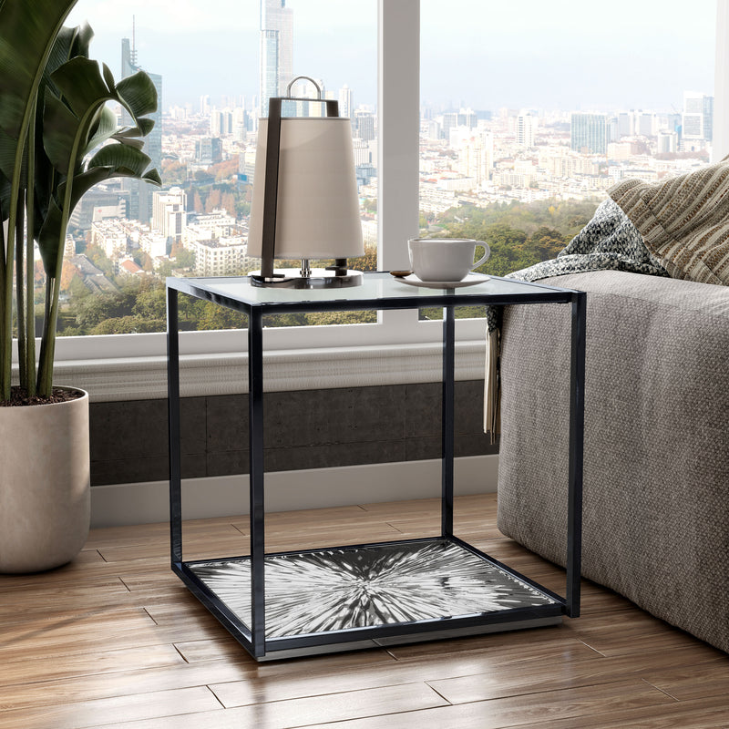 Aureum Modern Glass Top EndTable with Sunburst Base