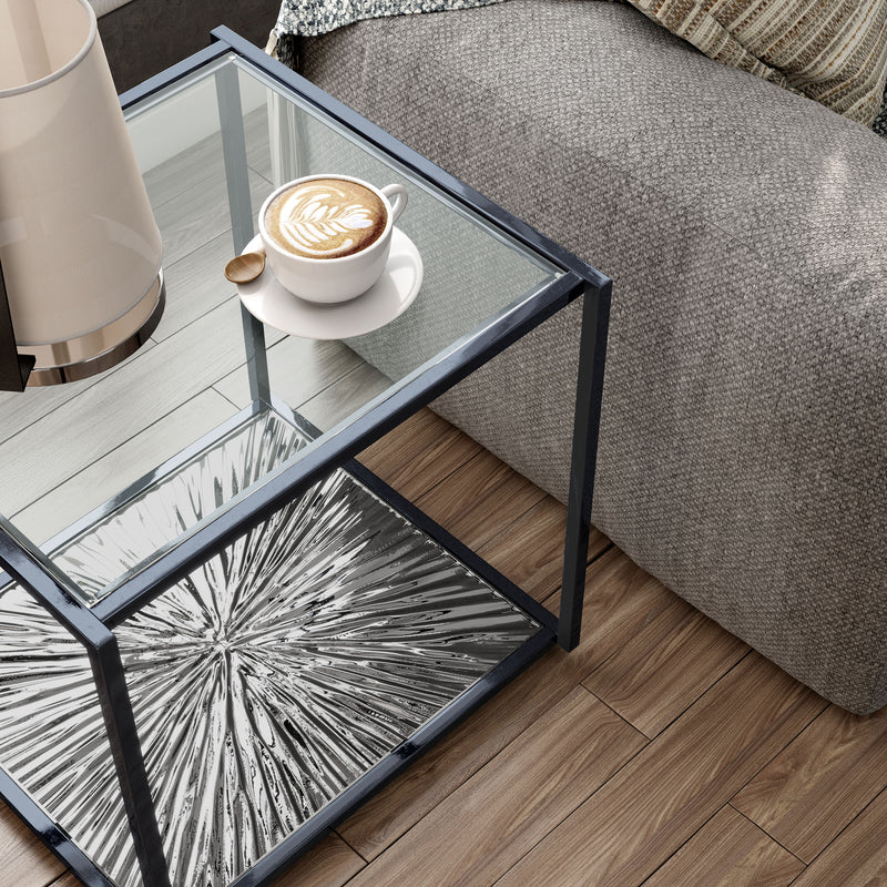 Aureum Modern Glass Top EndTable with Sunburst Base
