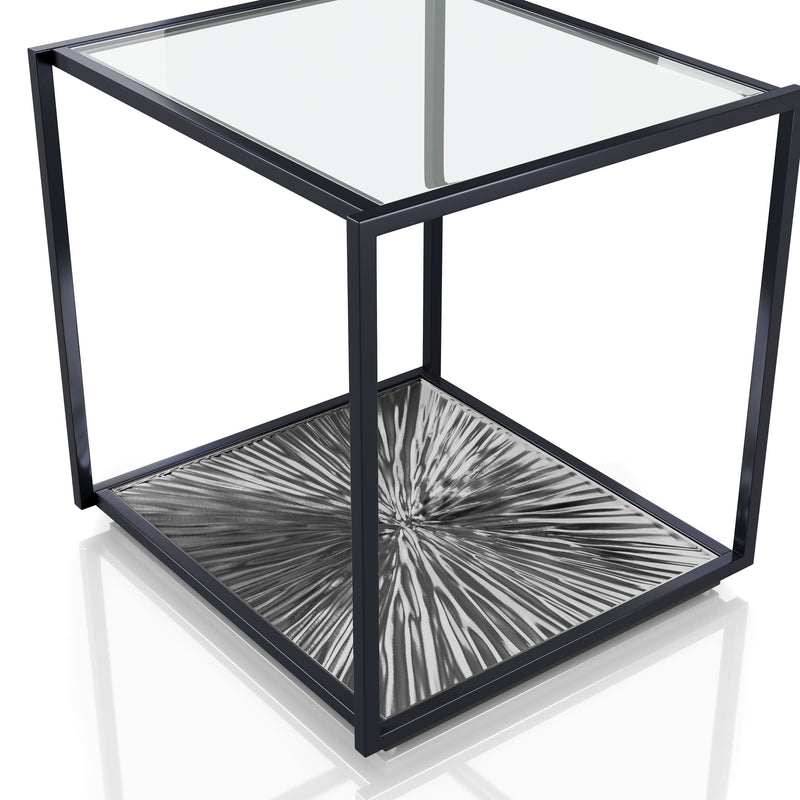 Aureum Modern Glass Top EndTable with Sunburst Base