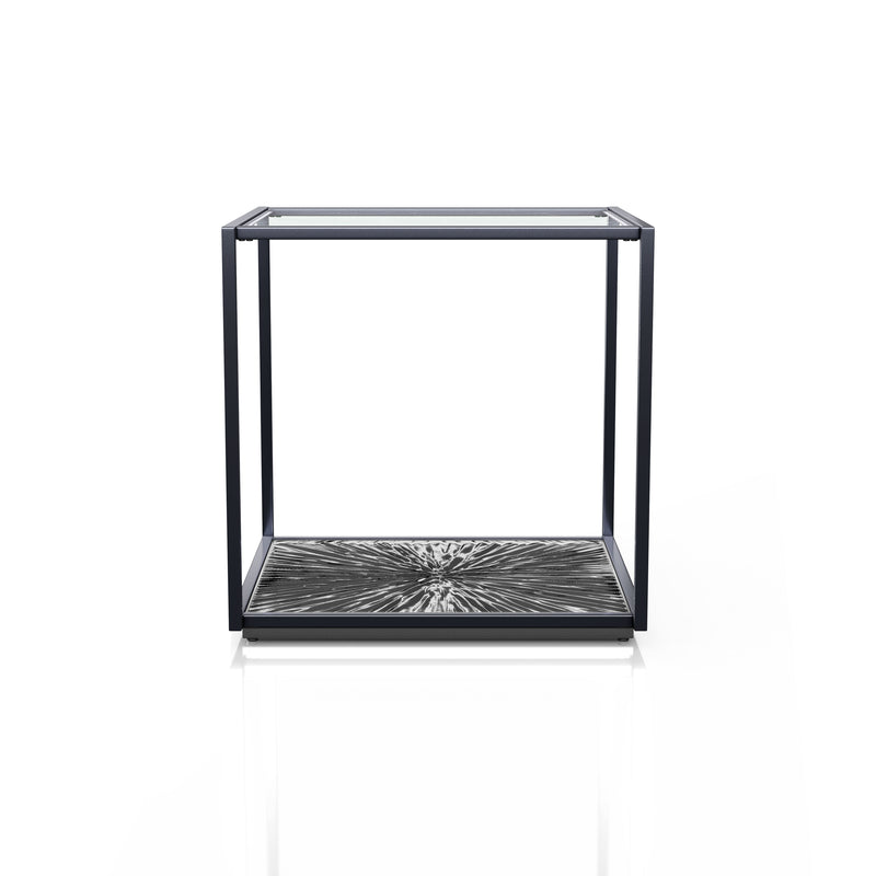 Aureum Modern Glass Top EndTable with Sunburst Base