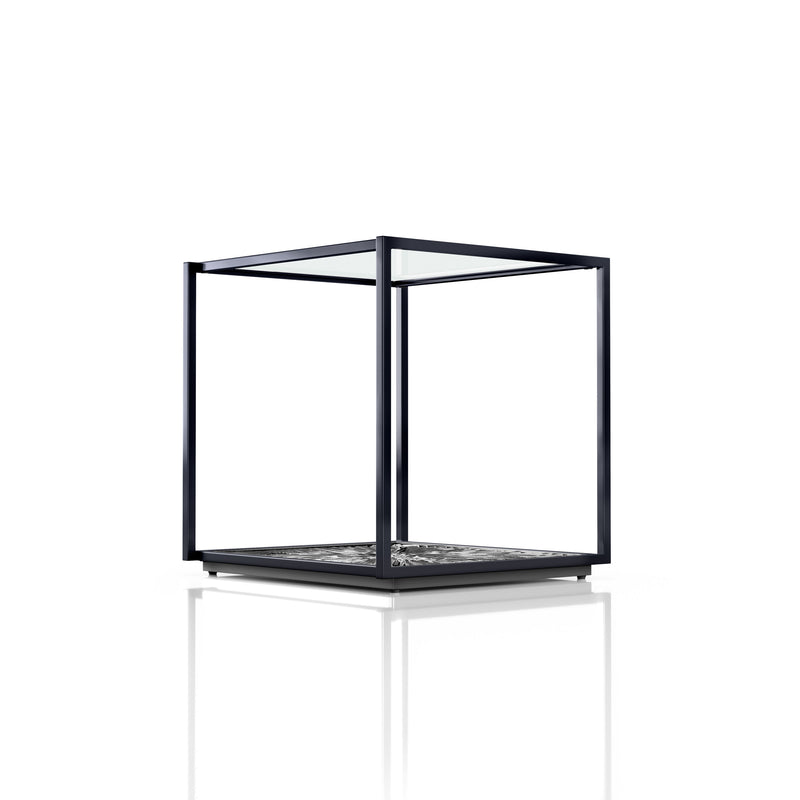 Aureum Modern Glass Top EndTable with Sunburst Base