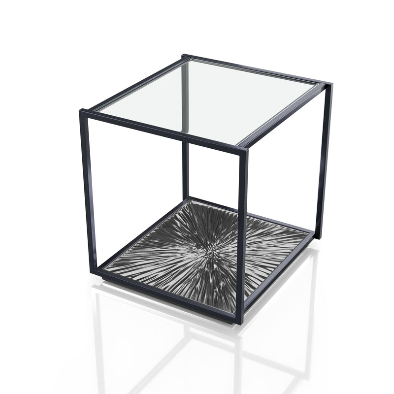 Aureum Modern Glass Top EndTable with Sunburst Base
