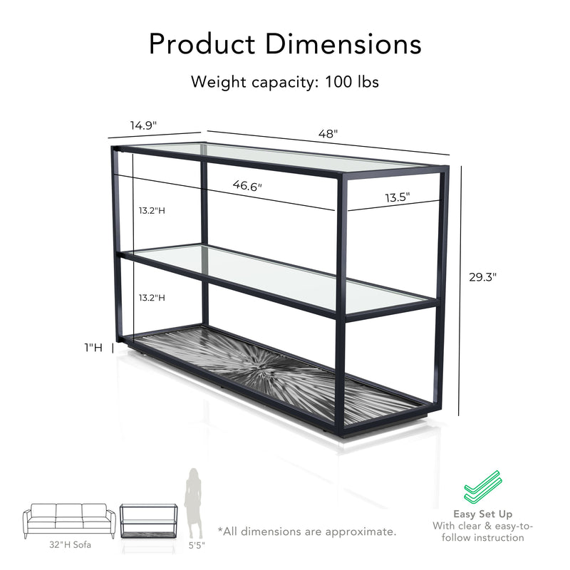 Aureum Modern Glass Top Sofa Table with Sunburst Base