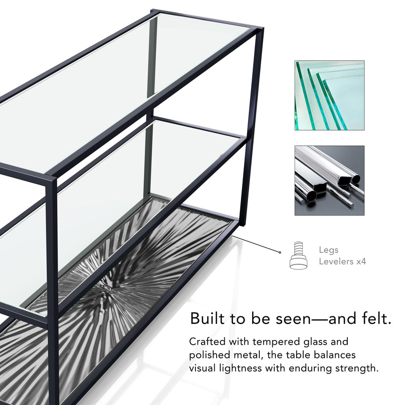 Aureum Modern Glass Top Sofa Table with Sunburst Base