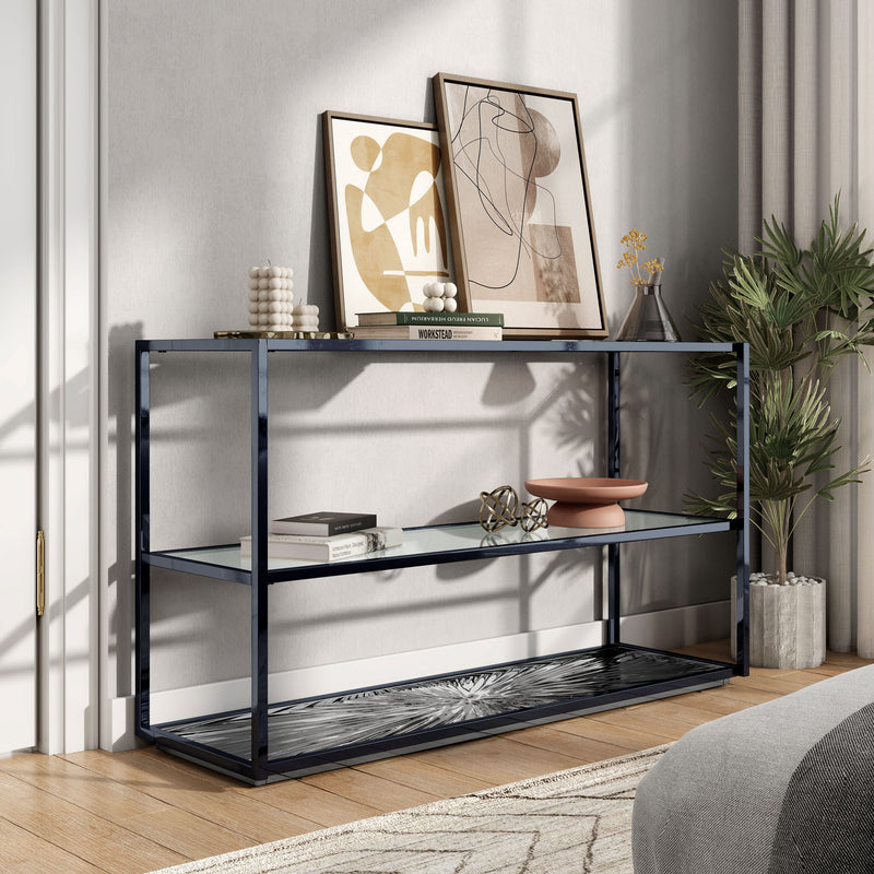 Aureum Modern Glass Top Sofa Table with Sunburst Base