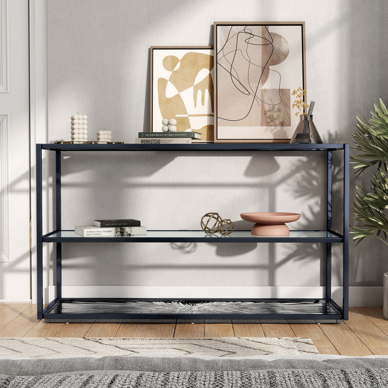 Aureum Modern Glass Top Sofa Table with Sunburst Base