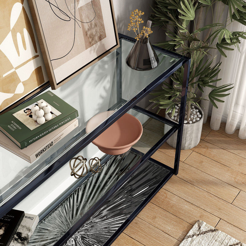 Aureum Modern Glass Top Sofa Table with Sunburst Base