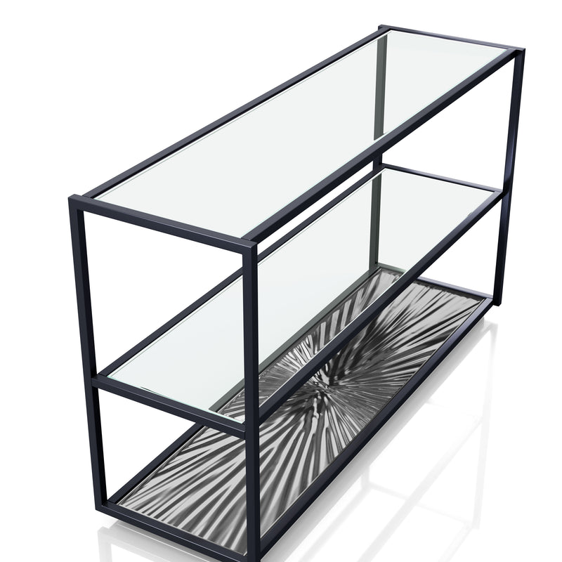 Aureum Modern Glass Top Sofa Table with Sunburst Base