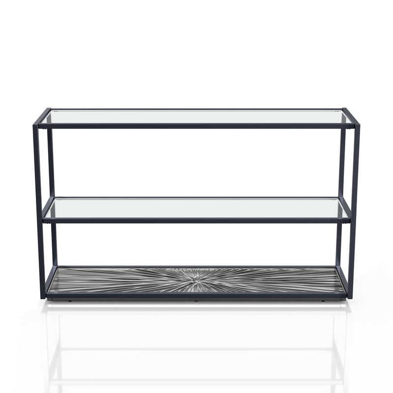 Aureum Modern Glass Top Sofa Table with Sunburst Base