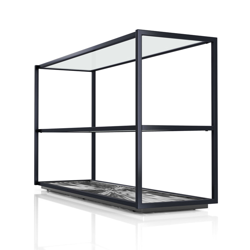 Aureum Modern Glass Top Sofa Table with Sunburst Base