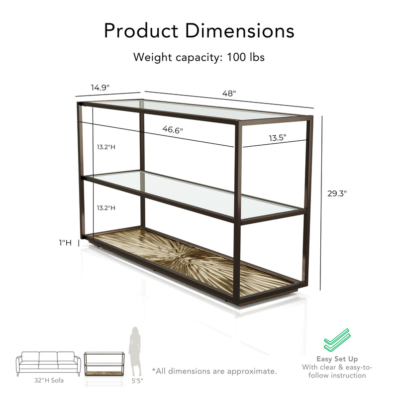Aureum Modern Glass Top Sofa Table with Sunburst Base