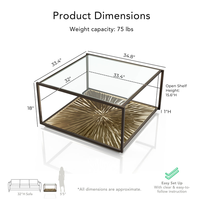 Aureum Modern Glass Top Coffee Table with Sunburst Base