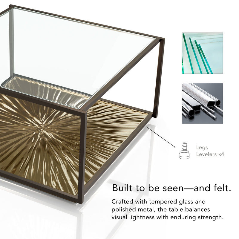 Aureum Modern Glass Top Coffee Table with Sunburst Base