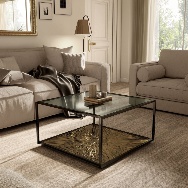 Aureum Modern Glass Top Coffee Table with Sunburst Base