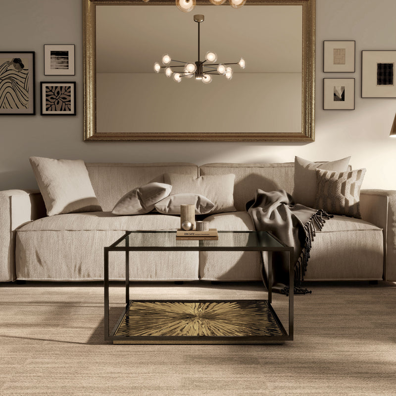 Aureum Modern Glass Top Coffee Table with Sunburst Base