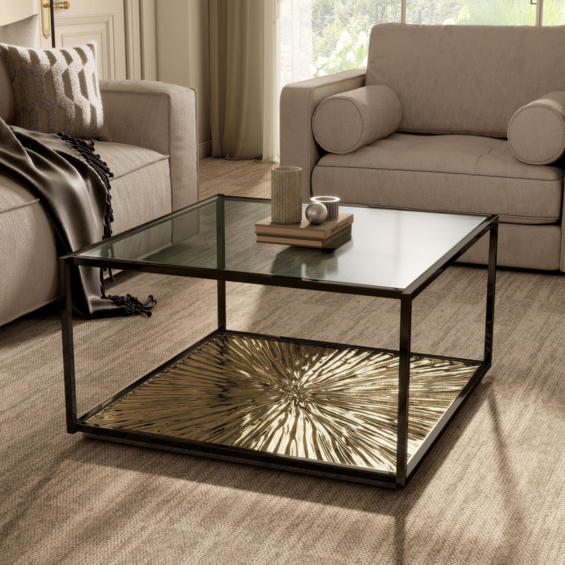 Aureum Modern Glass Top Coffee Table with Sunburst Base