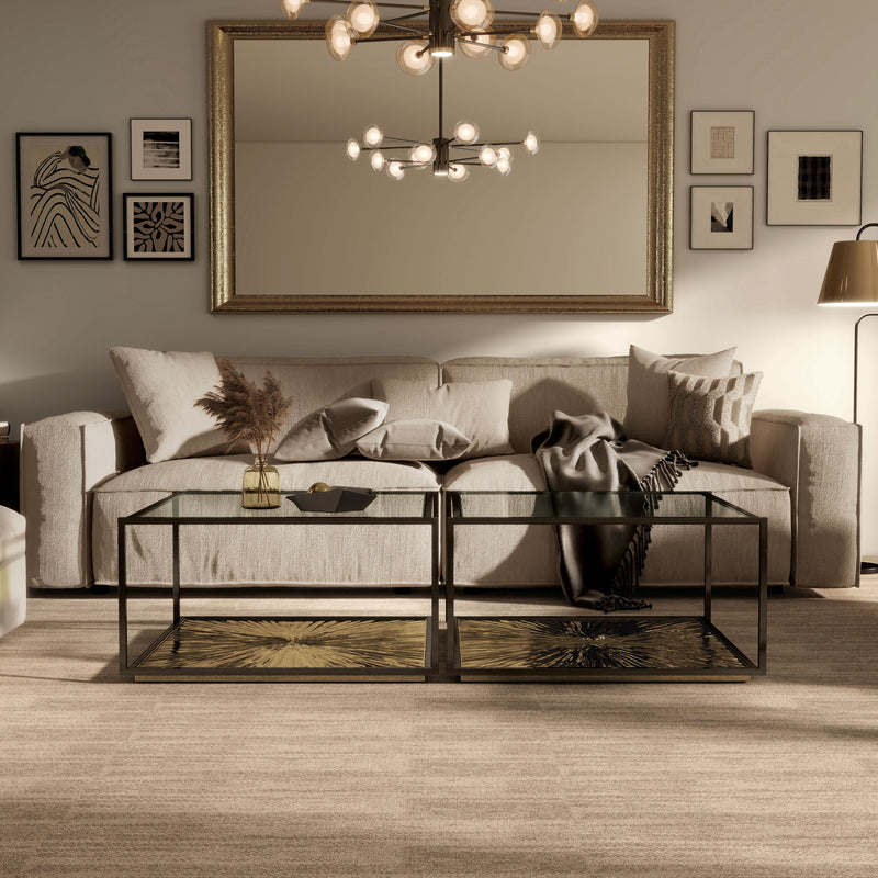 Aureum Modern Glass Top Coffee Table with Sunburst Base