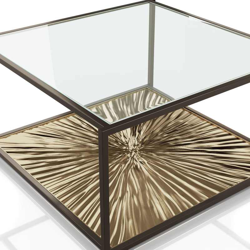 Aureum Modern Glass Top Coffee Table with Sunburst Base