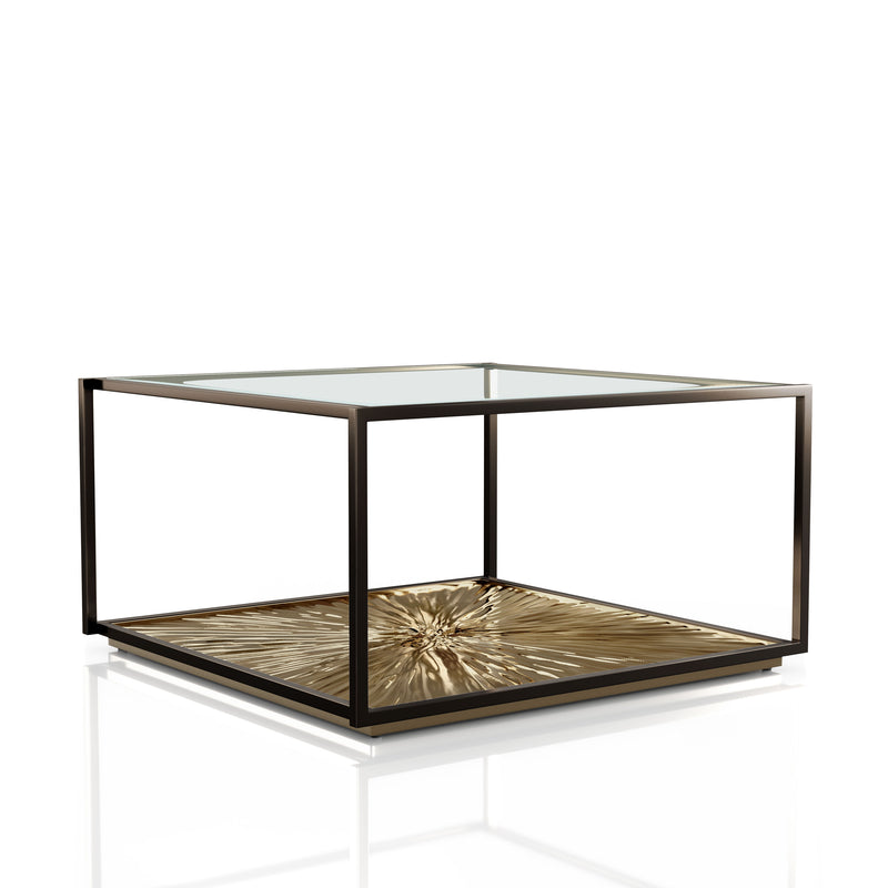 Aureum Modern Glass Top Coffee Table with Sunburst Base