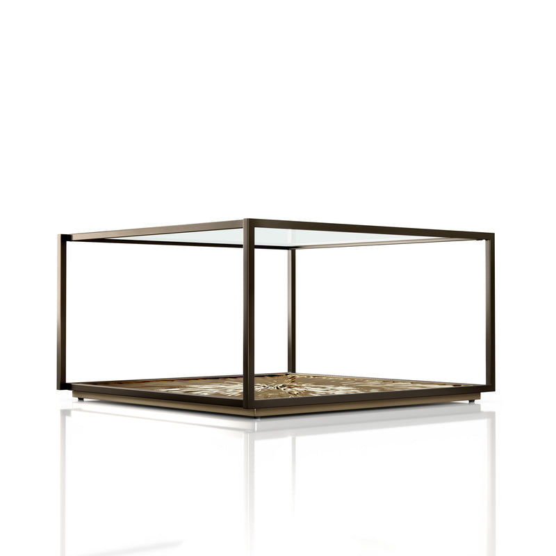 Aureum Modern Glass Top Coffee Table with Sunburst Base