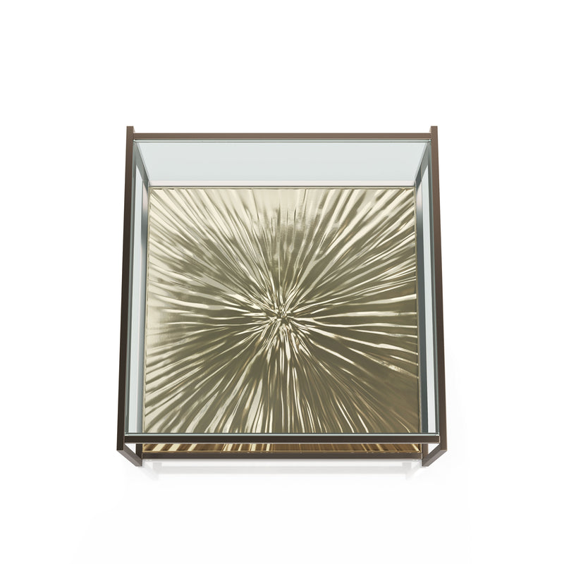 Aureum Modern Glass Top Coffee Table with Sunburst Base