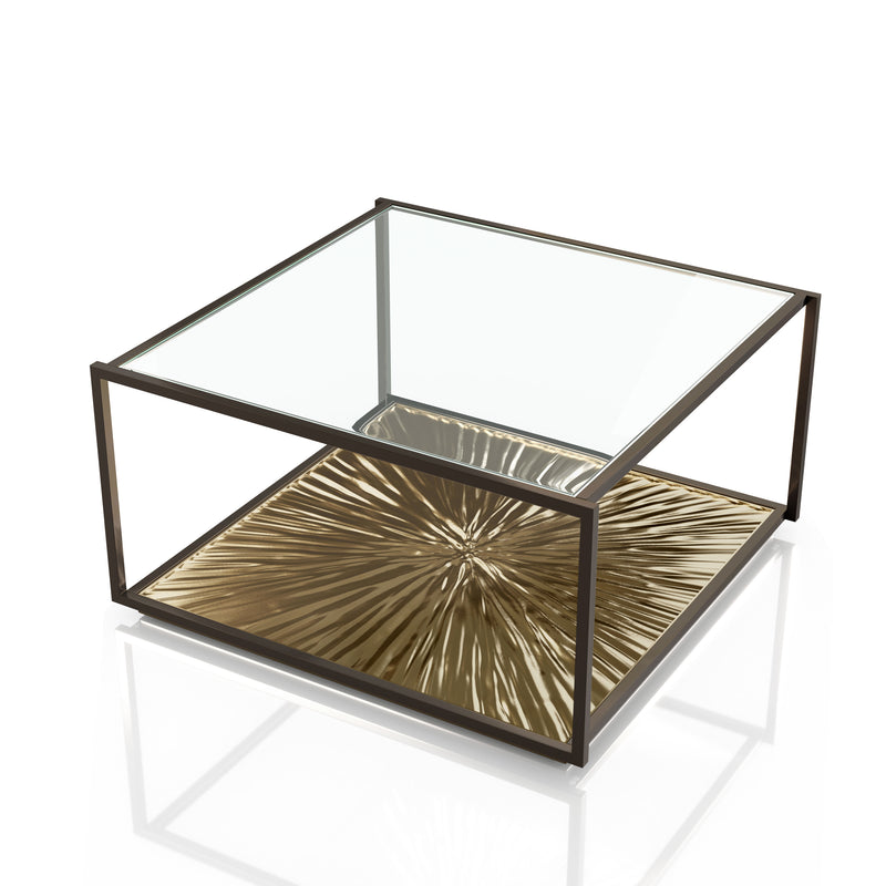 Aureum Modern Glass Top Coffee Table with Sunburst Base
