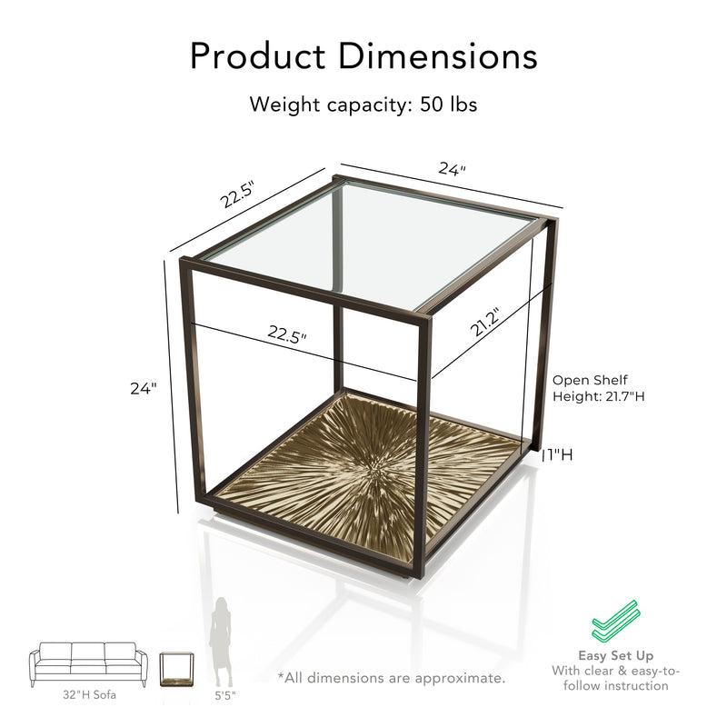 Aureum Modern Glass Top EndTable with Sunburst Base