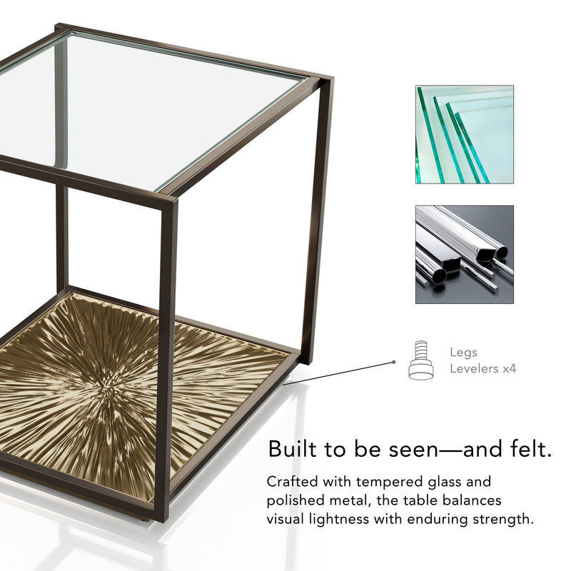 Aureum Modern Glass Top EndTable with Sunburst Base