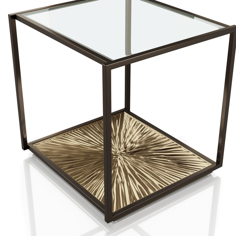 Aureum Modern Glass Top EndTable with Sunburst Base