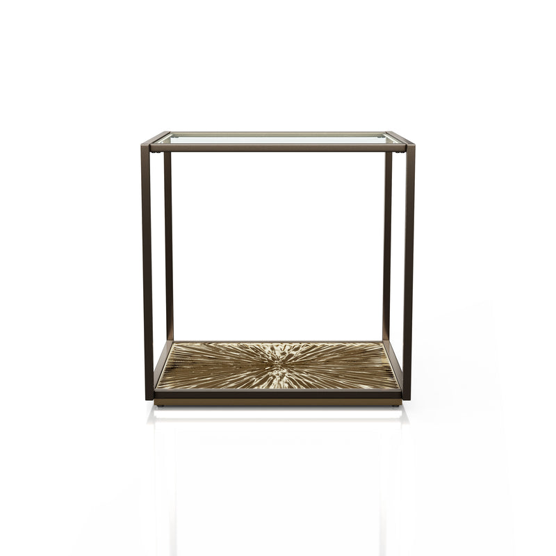 Aureum Modern Glass Top EndTable with Sunburst Base