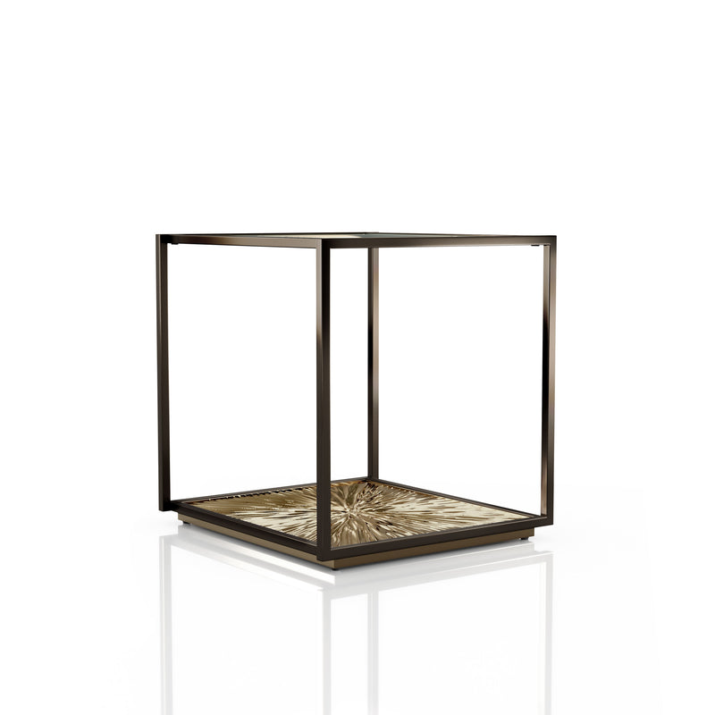 Aureum Modern Glass Top EndTable with Sunburst Base