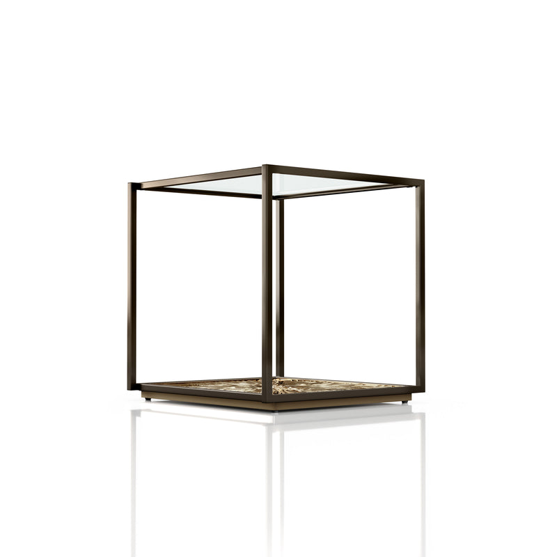 Aureum Modern Glass Top EndTable with Sunburst Base