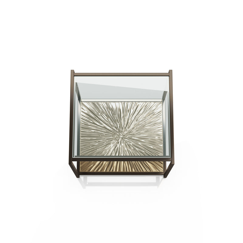 Aureum Modern Glass Top EndTable with Sunburst Base