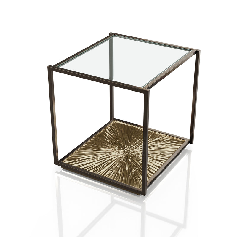 Aureum Modern Glass Top EndTable with Sunburst Base