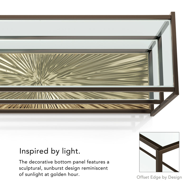Aureum Modern Glass Top Sofa Table with Sunburst Base