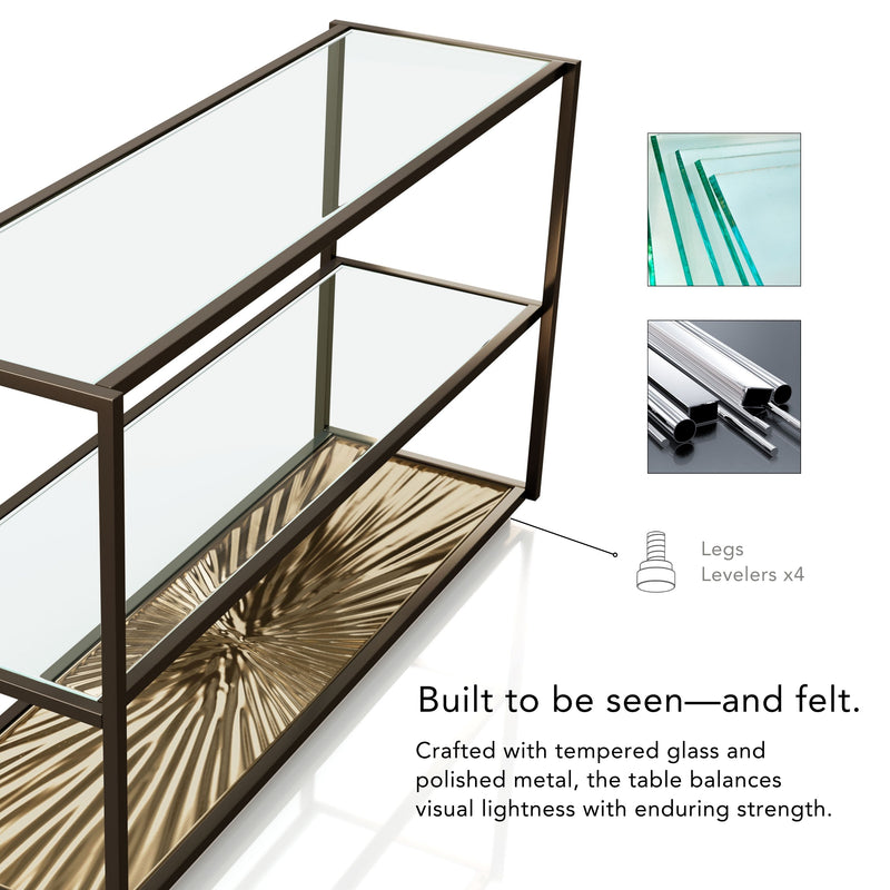 Aureum Modern Glass Top Sofa Table with Sunburst Base