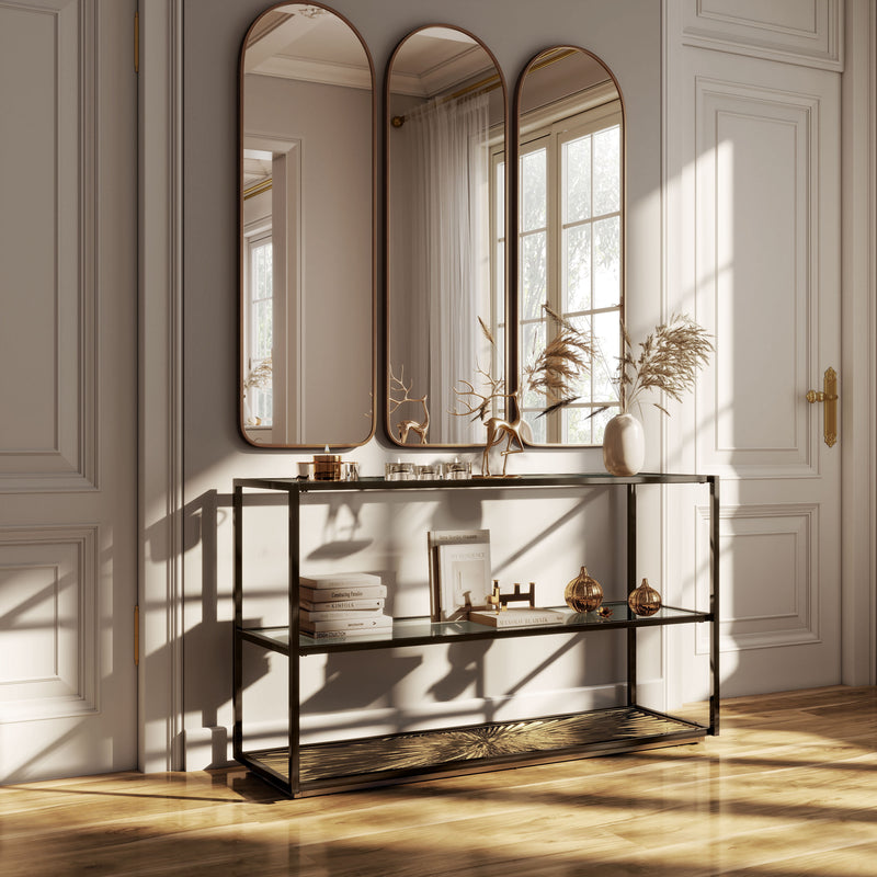 Aureum Modern Glass Top Sofa Table with Sunburst Base