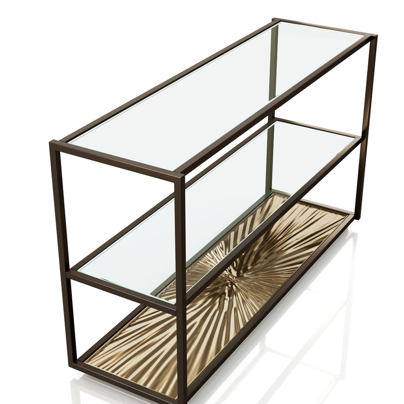 Aureum Modern Glass Top Sofa Table with Sunburst Base