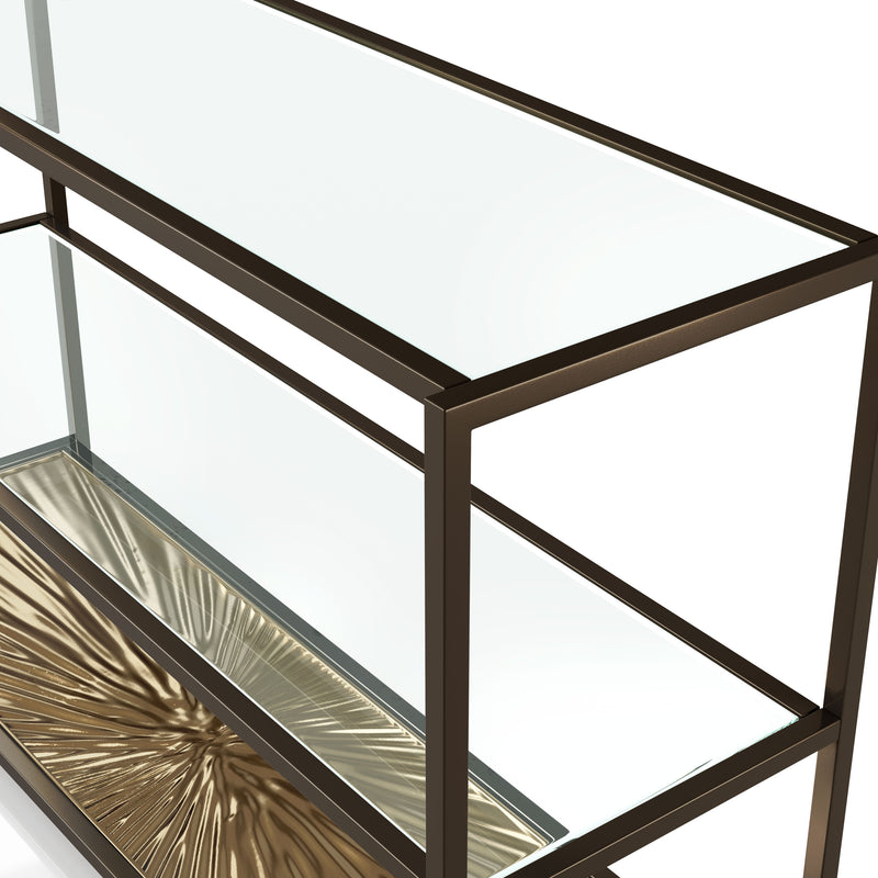 Aureum Modern Glass Top Sofa Table with Sunburst Base
