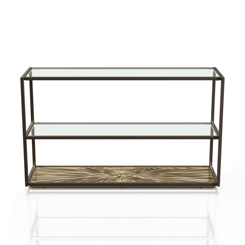 Aureum Modern Glass Top Sofa Table with Sunburst Base
