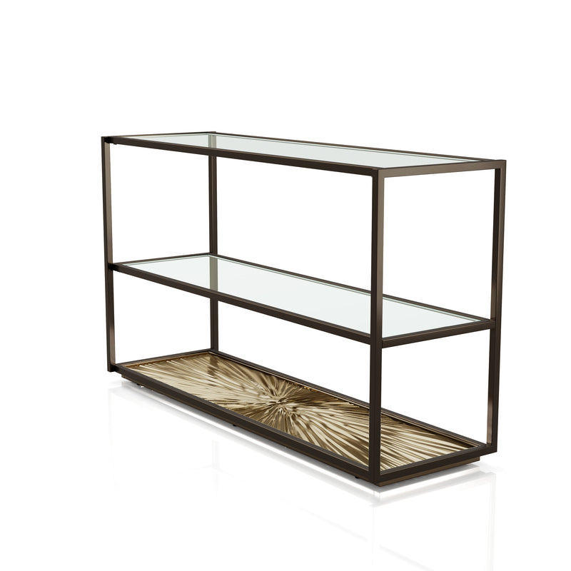 Aureum Modern Glass Top Sofa Table with Sunburst Base