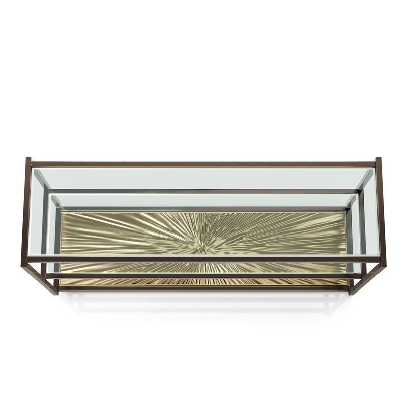 Aureum Modern Glass Top Sofa Table with Sunburst Base