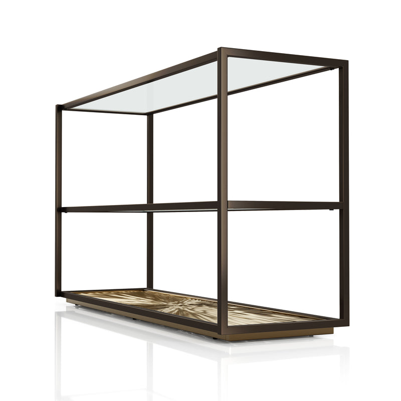 Aureum Modern Glass Top Sofa Table with Sunburst Base