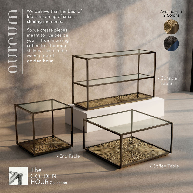 Aureum Modern Glass Top Coffee Table with Sunburst Base