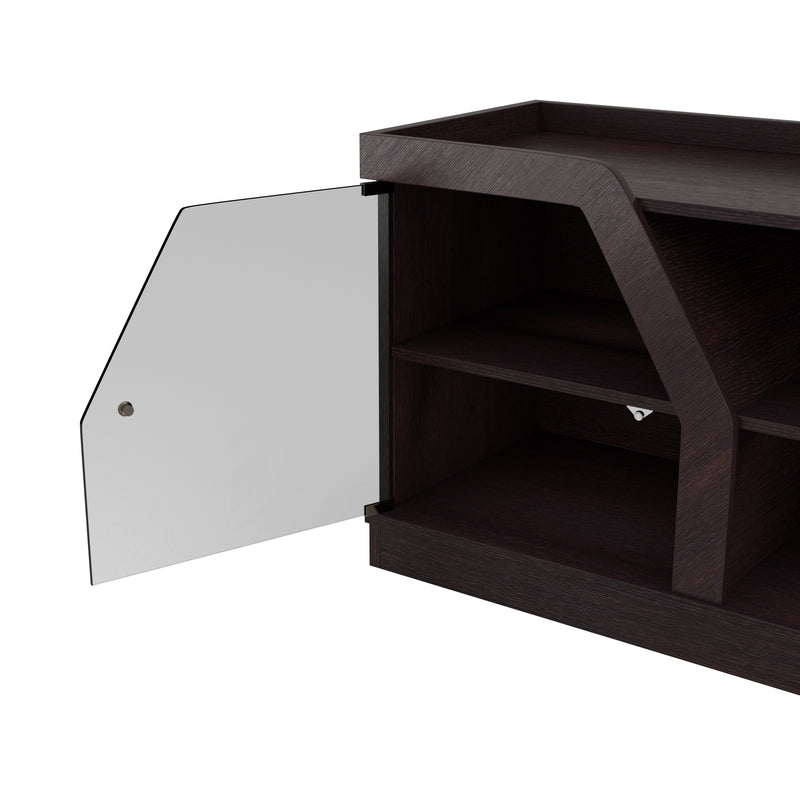 Andrian Espresso Multi Shelf 70-inch TV Stand with Glass Cabinet Doors